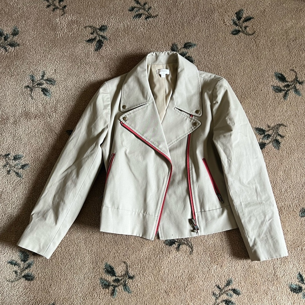 J. Crew Cream Leather Jacket with Red Details